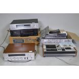 A Fisher FM-2331 Stereo tuner; Denon stereo cassette deck, DR-M12HX; Tandberg TCD 310, cassette