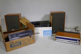 A pair of Dynatron LB151 speakers in teak cases, 50cm high, Sony CDP X33ES compact disc player,