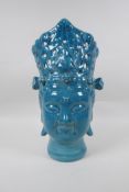 A Chinese teal crackle glazed ceramic head bust of Guan Yin, 37cm high