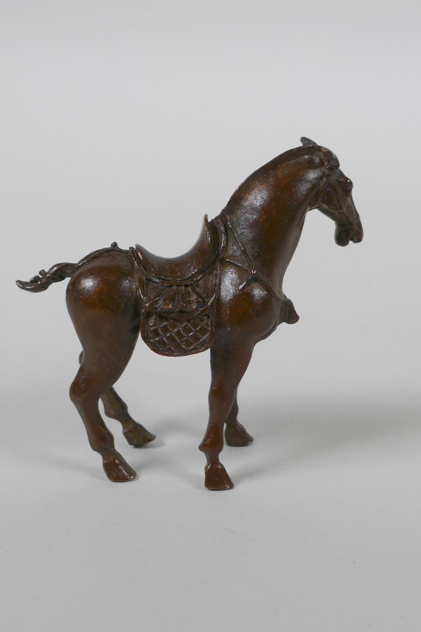 A Chinese bronze figure of a Tang style horse, 7cm high - Image 2 of 3