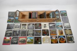 A quantity of antique assorted magic lantern slides depicting the Conquest of the Sudan, religious