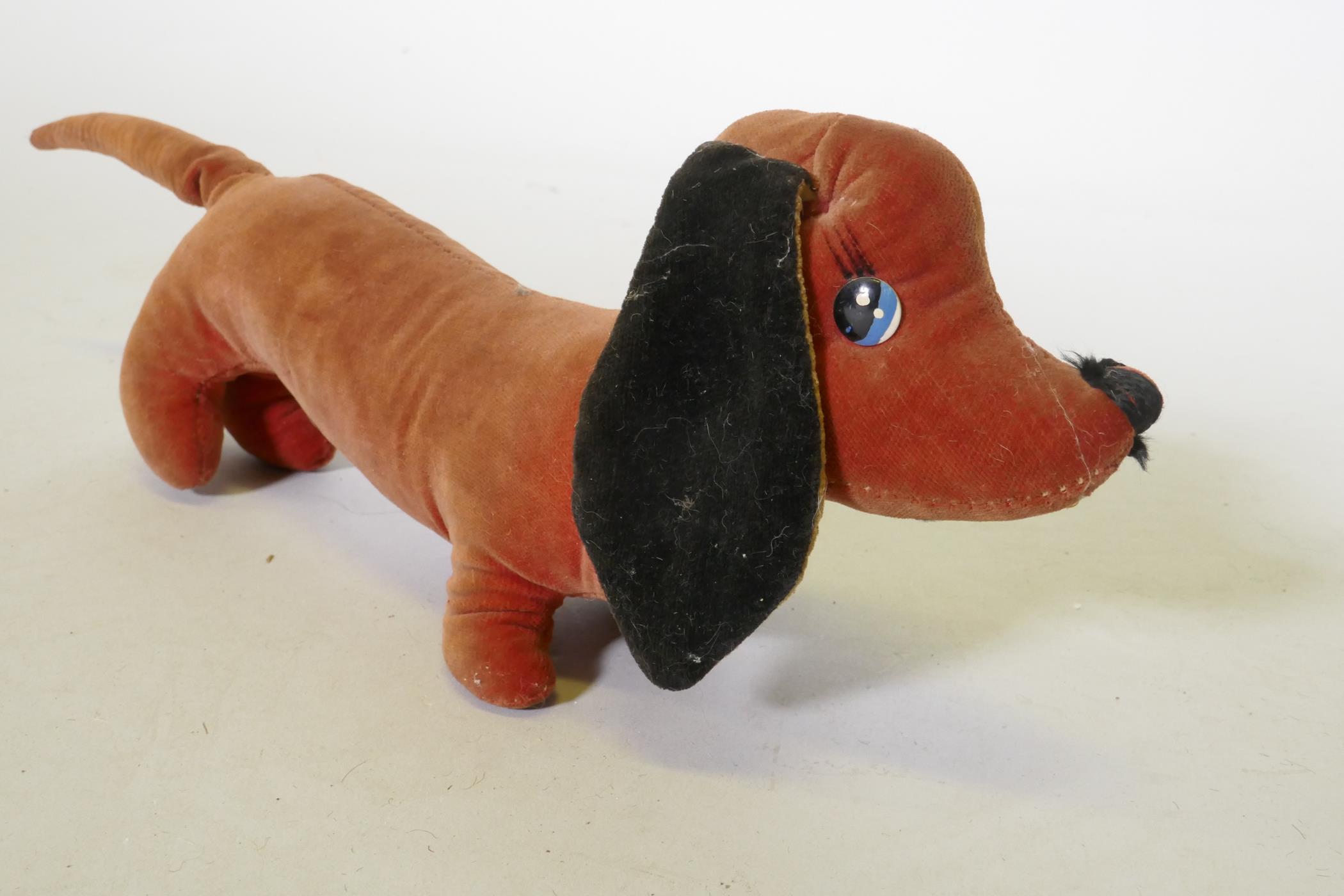 A vintage velvet toy dachshund, possibly Merrythought, 32cm long - Image 3 of 3