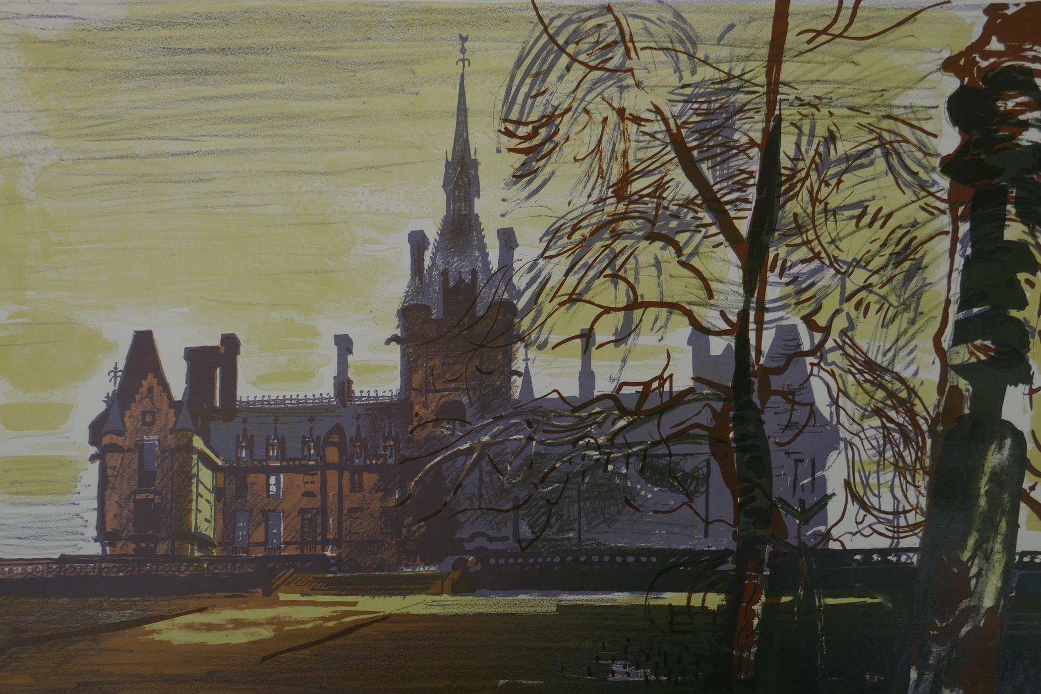 'Fettes', signed Edwin Ladell, and a wooded path by dwellings, signed J. Ramsden, both unframed