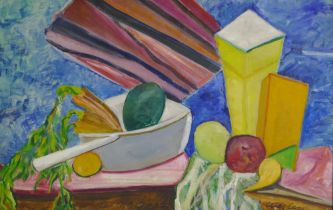 Still life abstract, signed indistinctly Wegier?, mid C20th, possibly American, stretcher stamped