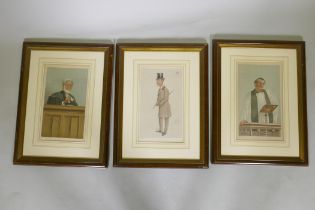 Three framed lithographic prints for Vanity Fair by Spy, Ape & FFD, 20 x 34cm