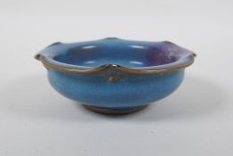 A Chinese Jun ware dish with lobed rim, 13cm diameter