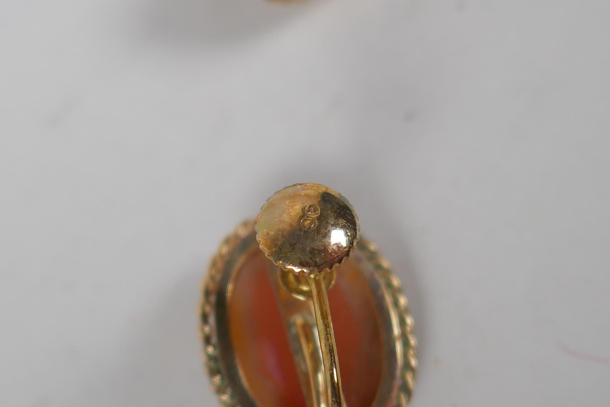 An antique yellow metal mounted cameo brooch, and a pair of 9ct gold mounted cameo earrings, - Image 5 of 5