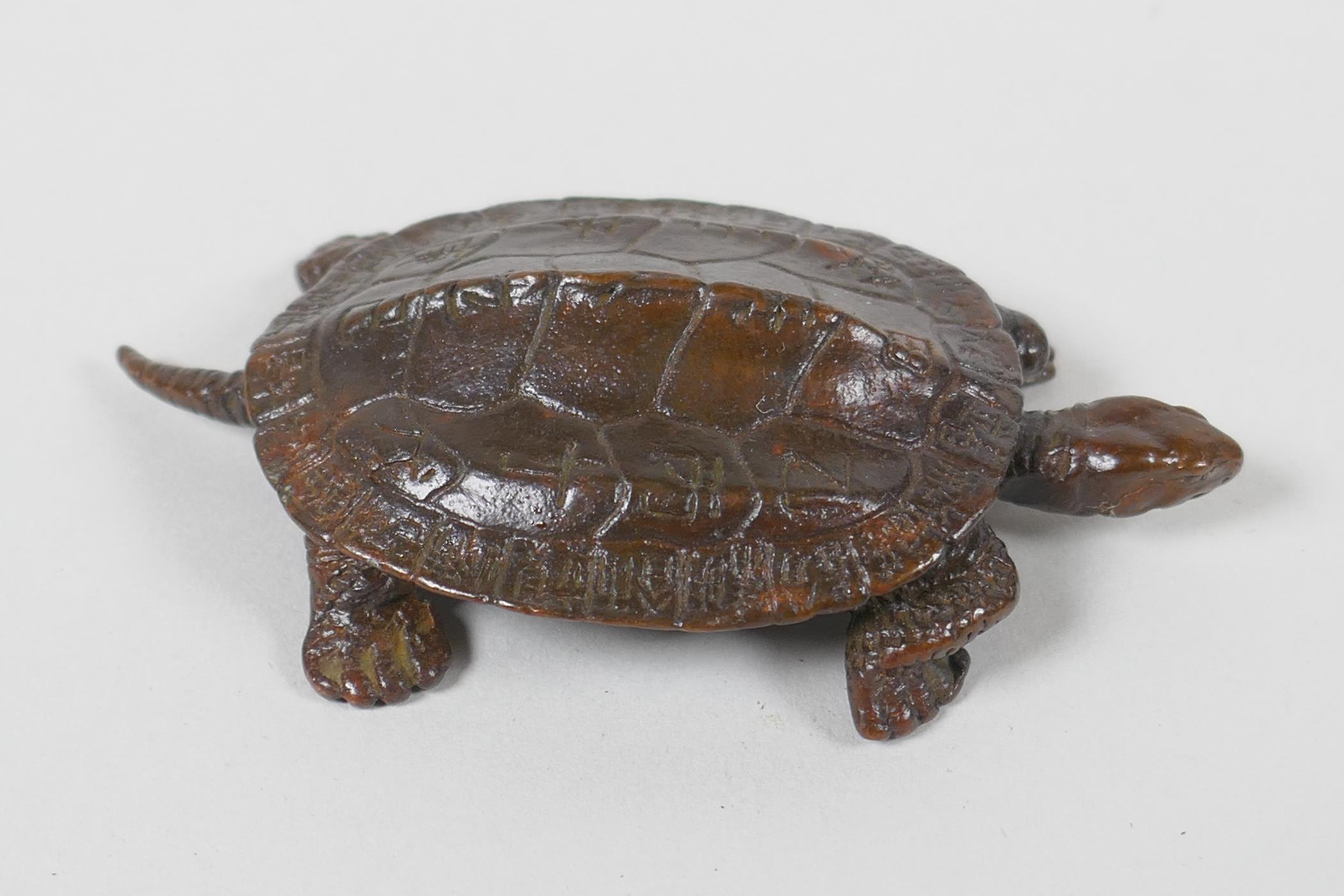 A Japanese style bronze okimono tortoise, 7cm long - Image 3 of 3