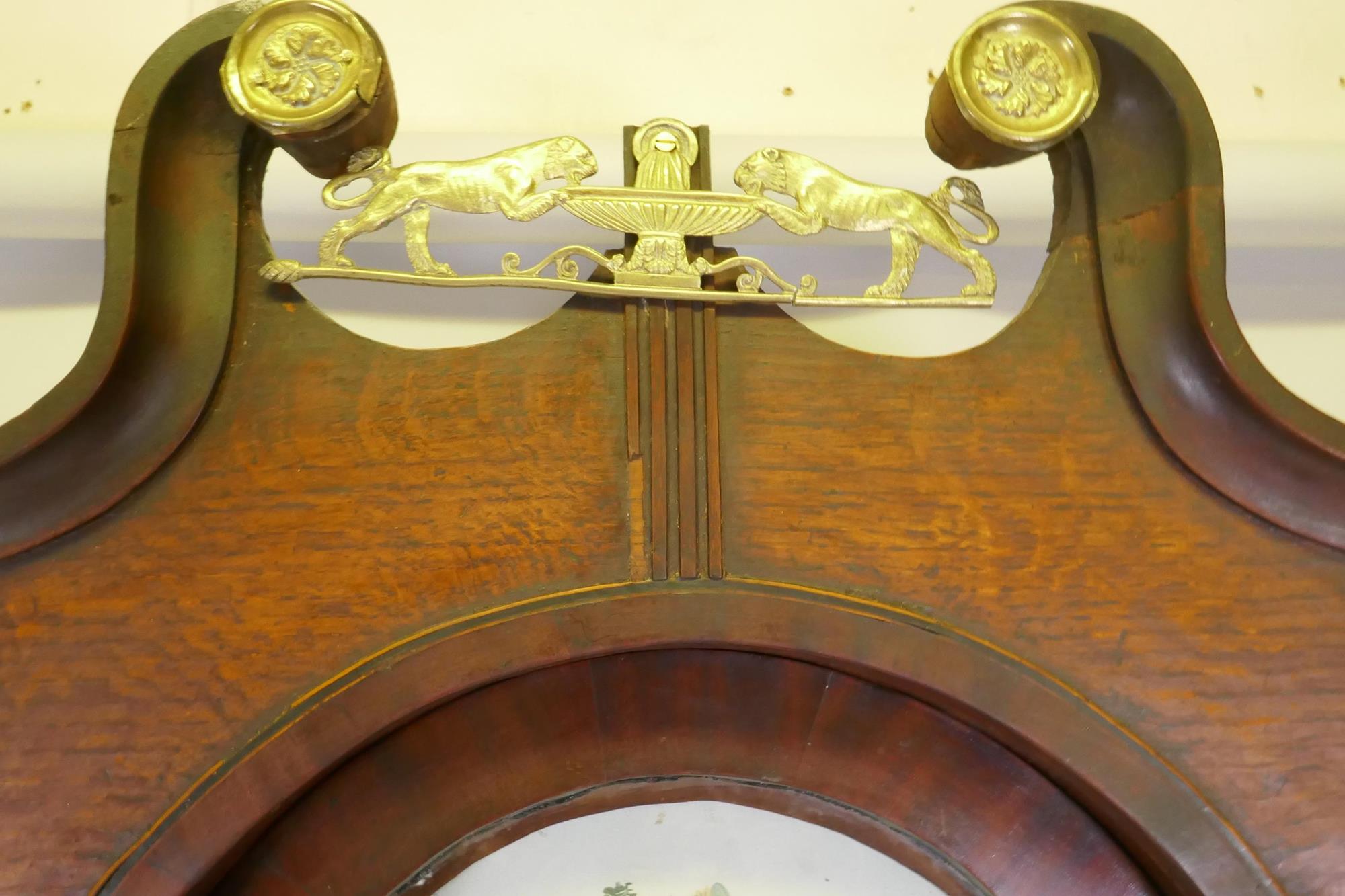 C19th Welsh oak long case clock, the inlaid case with brass mounts, arched dial, decorated with a - Image 5 of 10