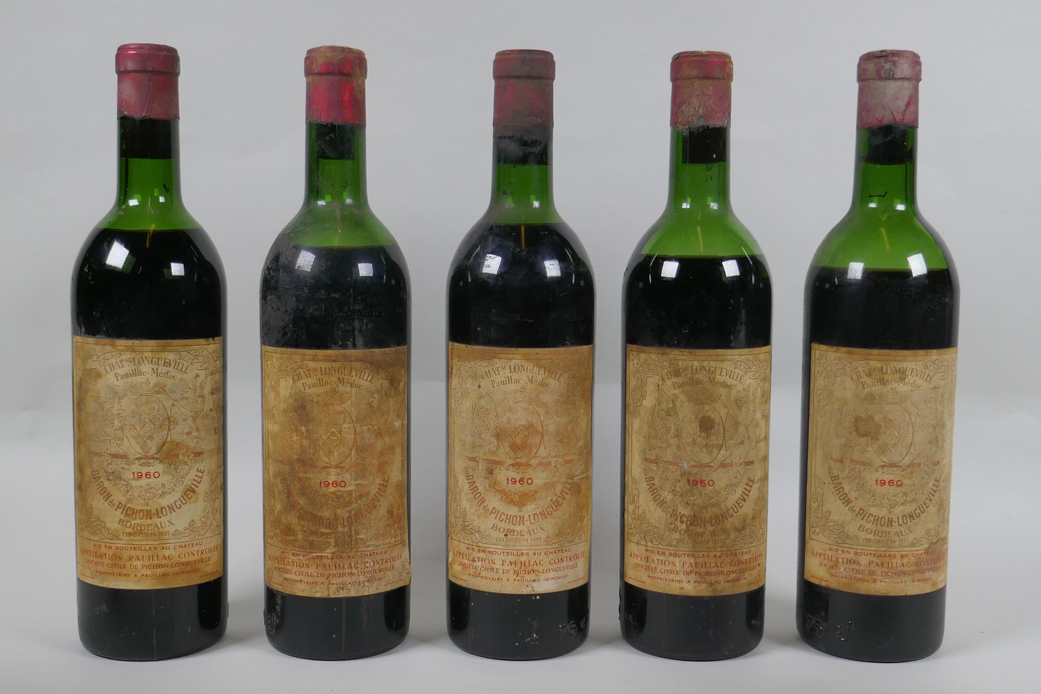 Five bottles of Chateau Pichon Baron, Pauillac, Gran Cru Classe 1960, together with two bottles of - Image 3 of 5