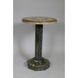 A marble occasional table, with specimen inlaid top, raised on a reeded column and octagonal