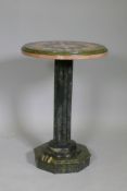 A marble occasional table, with specimen inlaid top, raised on a reeded column and octagonal