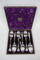 A cased set of six Victorian silver Kings pattern dessert spoons by John Round & Son Ltd, Sheffield,