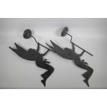 A pair of wrought metal fairy wall sconces, 46cm