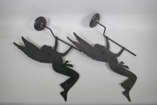 A pair of wrought metal fairy wall sconces, 46cm