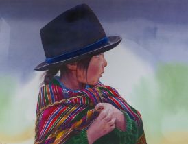 Portrait of a South American child from Acquiries Otavalo, Ecuador, indistinctly signed, 2003,