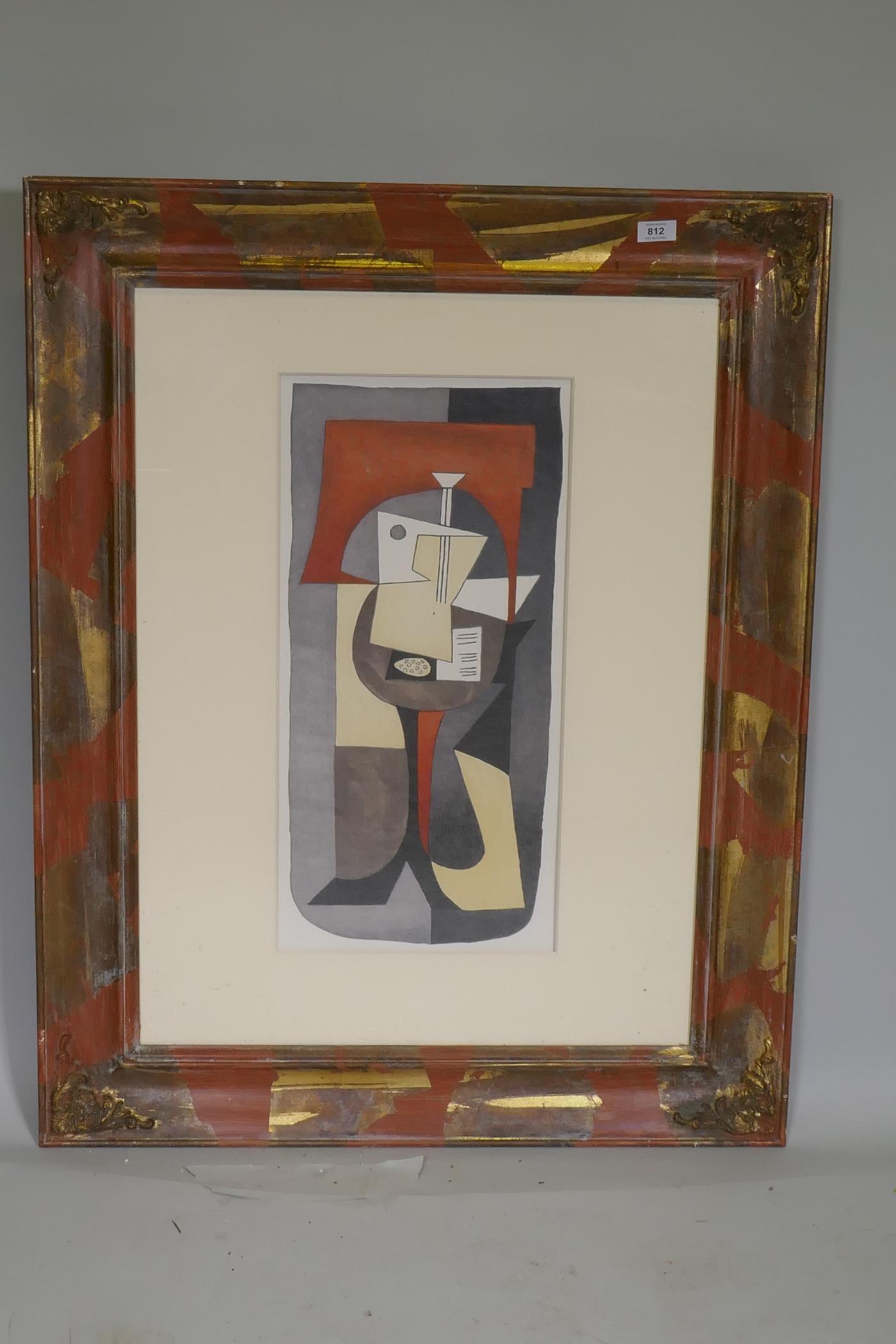 Abstract, lithograph, unsigned, in a painted and parcel gilt frame, 29 x 60cm - Image 2 of 2