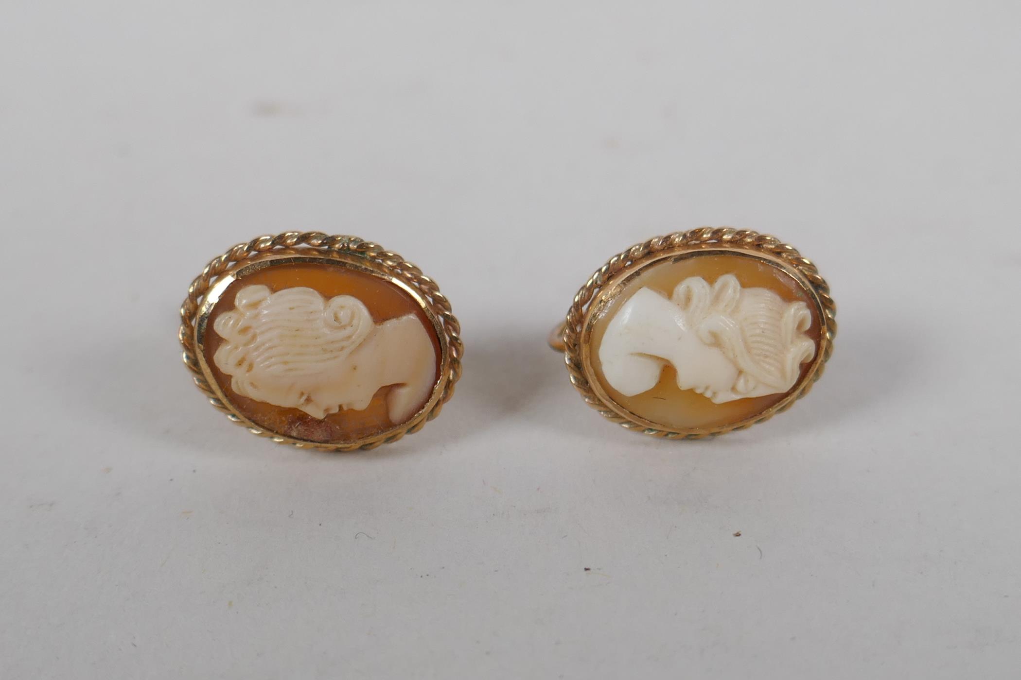 An antique yellow metal mounted cameo brooch, and a pair of 9ct gold mounted cameo earrings, - Image 4 of 5