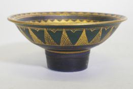 Mary Rich, studio pottery bowl, gilt decorated on a deep blue glaze, 11cm diameter