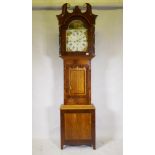 C19th oak and mahogany North Country long case clock, the painted dial with Roman numerals and