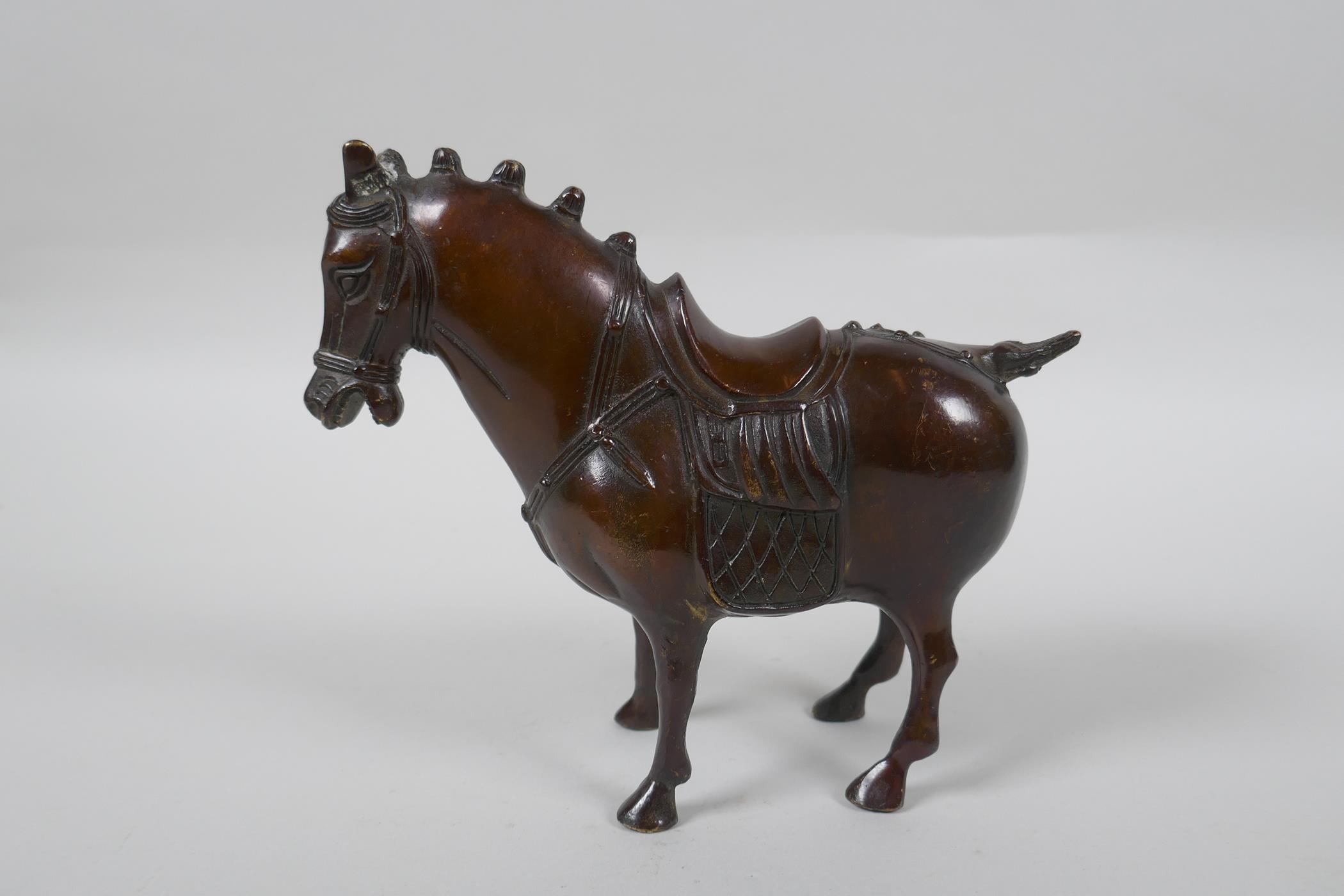 A Chinese bronze figure of a Tang style horse, 14cm high - Image 2 of 2