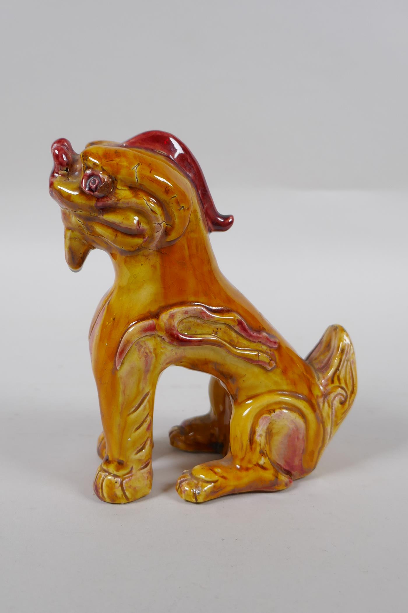 A Chinese amber glazed porcelain fo dog, 13cm high - Image 3 of 5