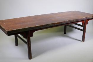 An antique Chinese elm altar table, 201 x 69cm, 57cm high