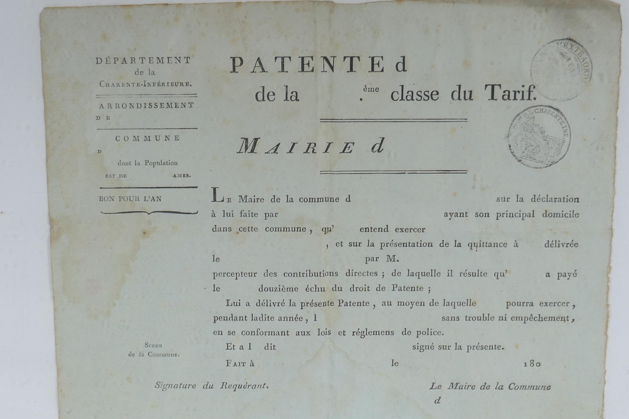 An early C19th French patent/tax form, 26 x 40cm - Image 3 of 6