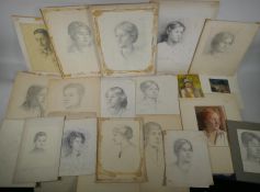 Una Hook RA, (b.1889), an early C20th folio of pencil sketches and watercolours, mainly portraits