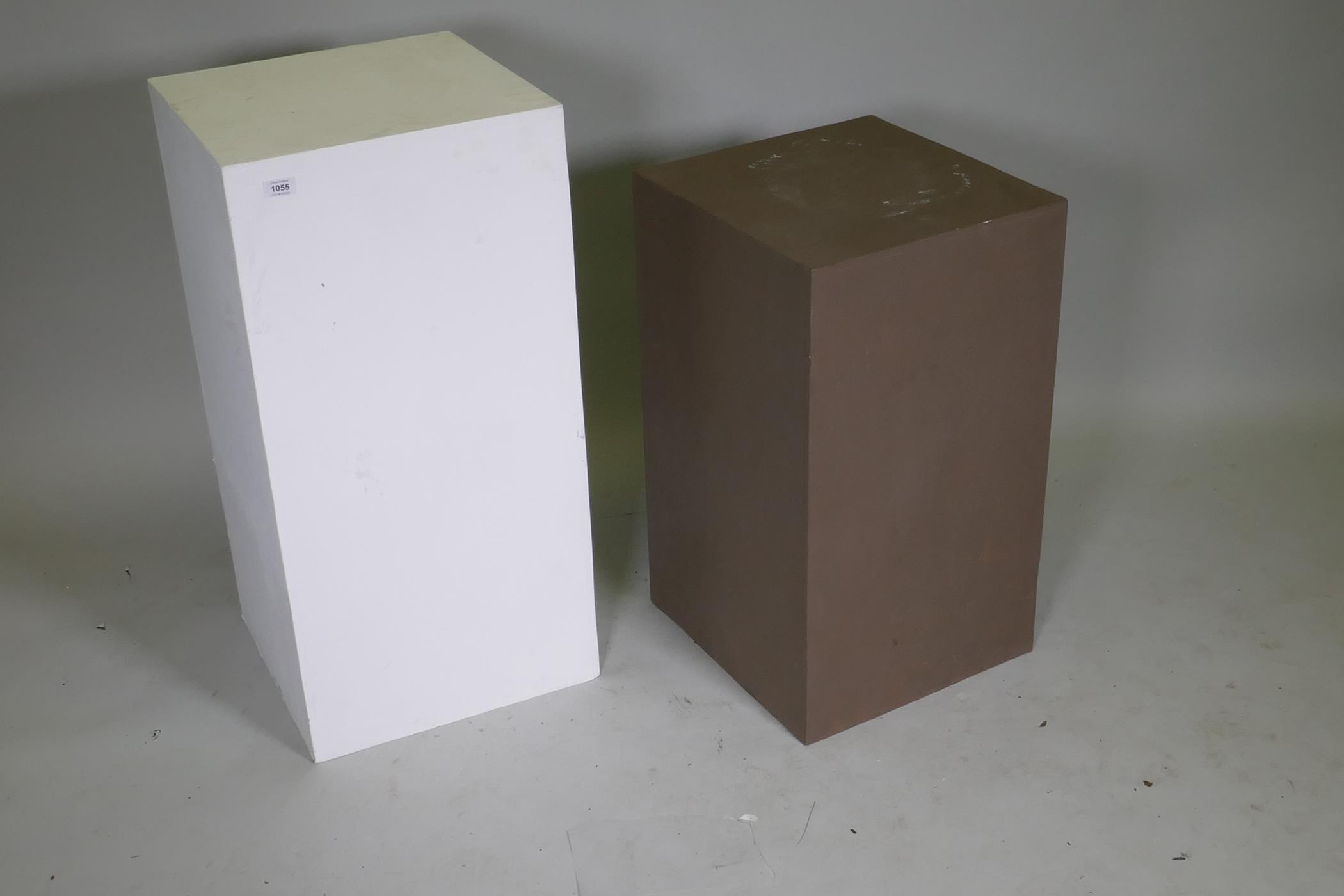 Two contemporary painted exhibition display plinths, largest 42 x 42 x 85cm - Image 2 of 2