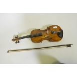 Early C20th full size violin stamped Hopf, with two piece back, 35.5cm long without button, and a