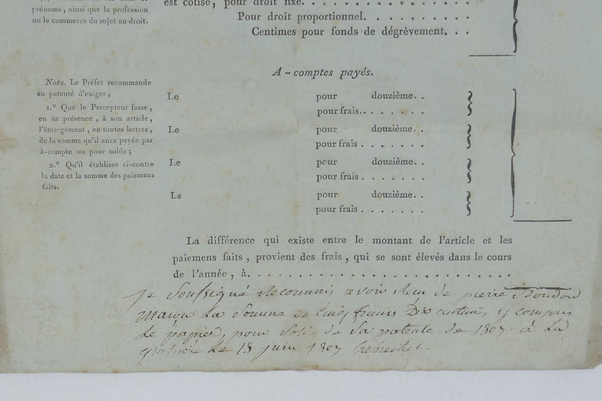 An early C19th French patent/tax form, 26 x 40cm - Image 5 of 6