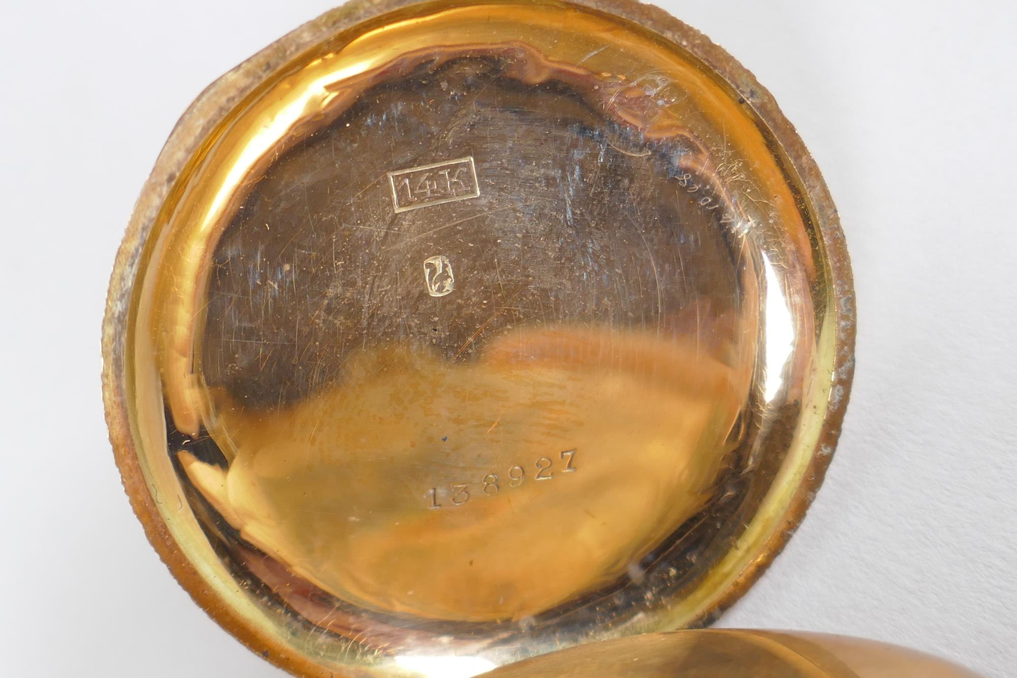 A 14ct gold cased open face pocket watch by J.G. Graves (John George) of Sheffield, the enamel - Image 4 of 9