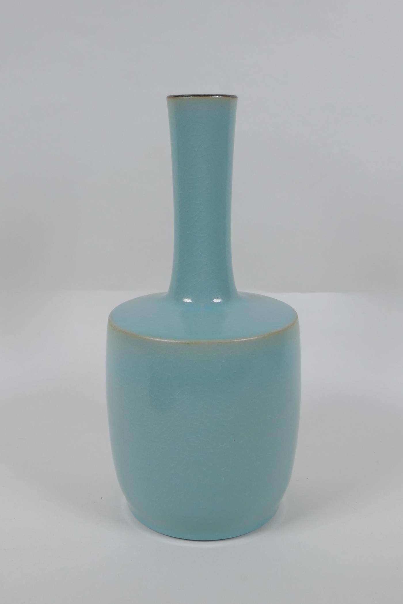 A Chinese Ru ware style mallet shaped vase, 27cm high