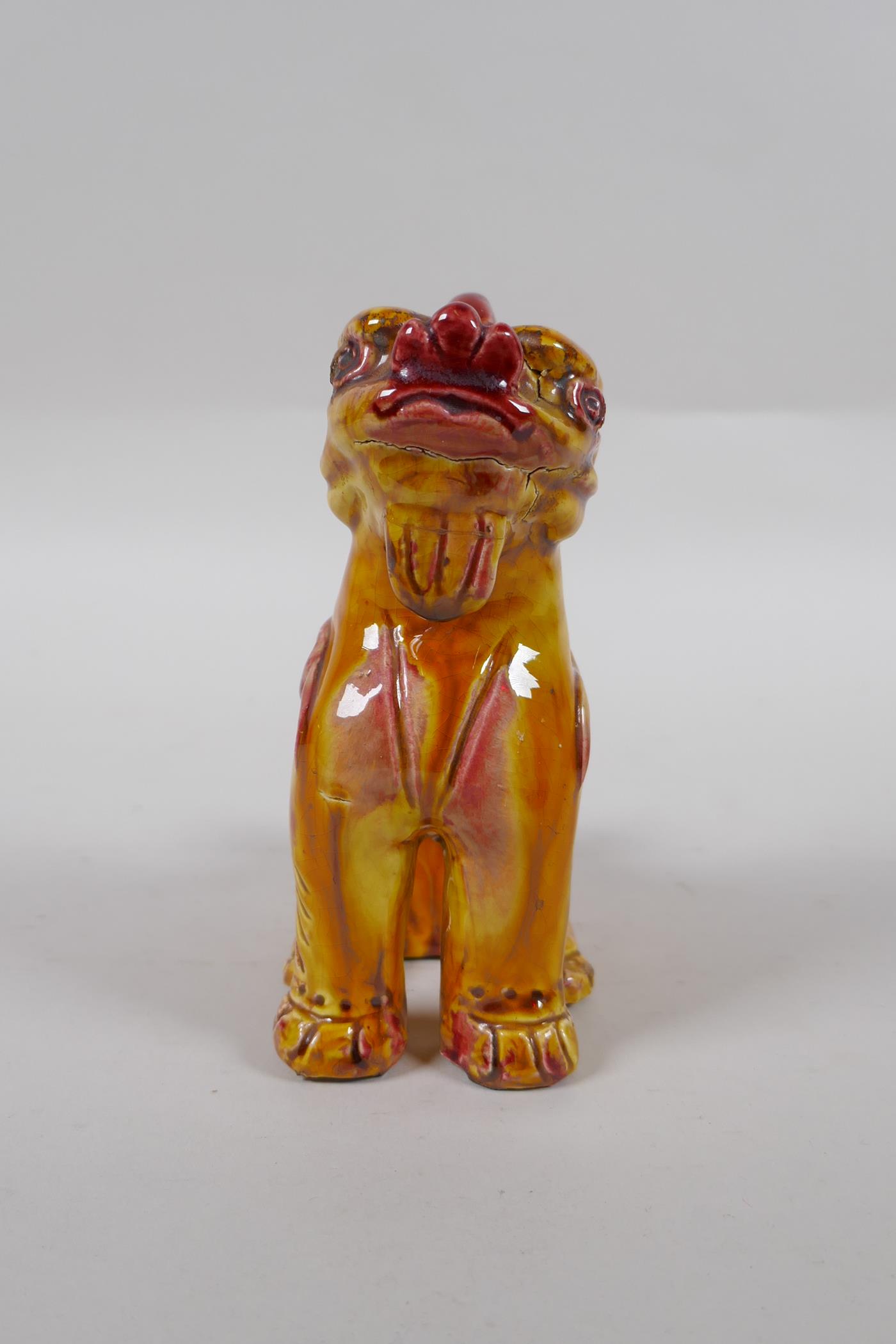 A Chinese amber glazed porcelain fo dog, 13cm high - Image 2 of 5