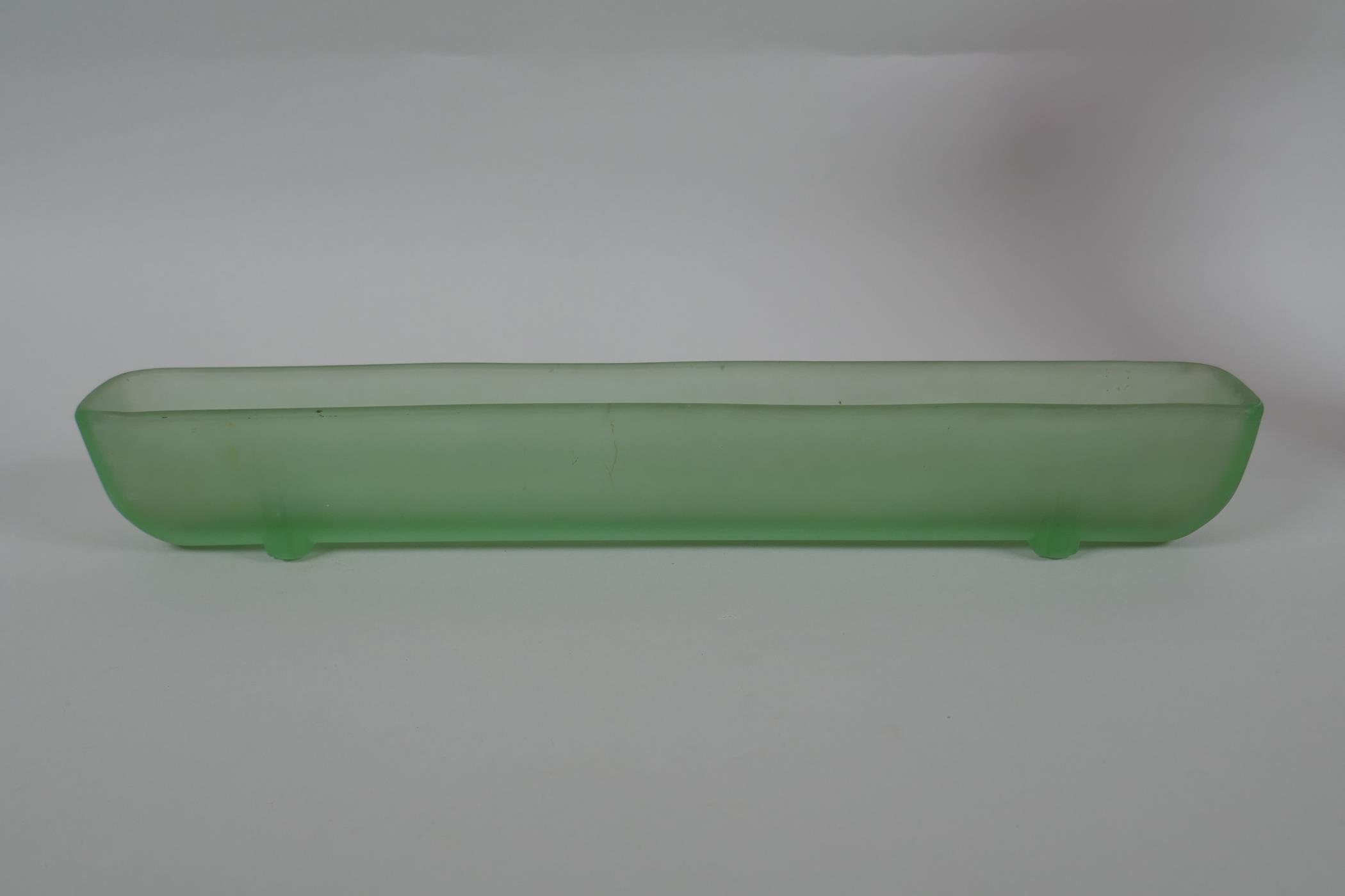 Two Bagley uranium glass flower vases and two vintage coloured glass bulb vases, largest 22cm - Image 2 of 5