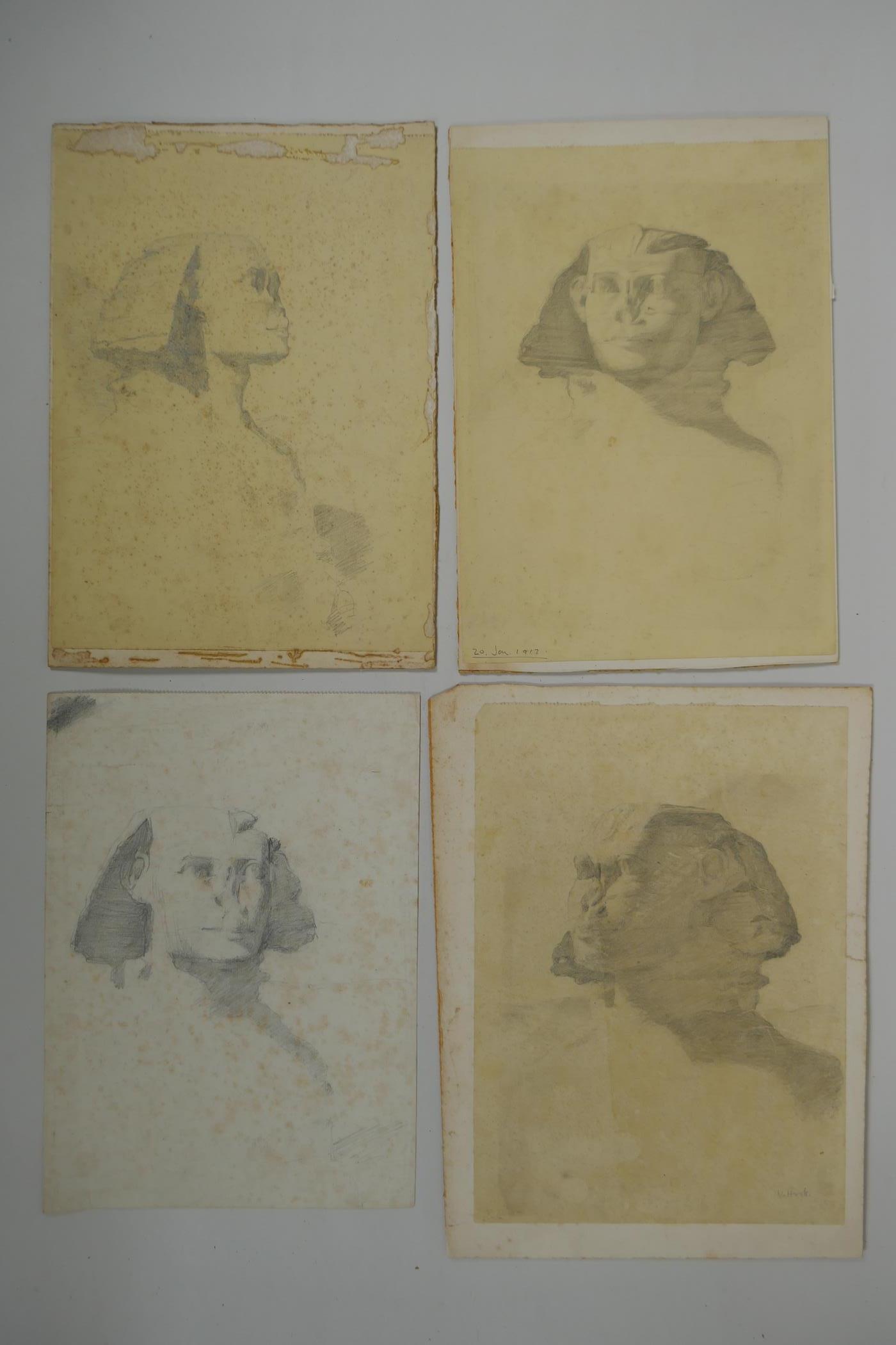 Una Hook RA, (b.1889),four early C20th pencil sketches of the Sphinx, one dated 1912, 21 x 27cm