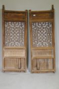 A pair of Chinese elm door panels, 50 x 140cm