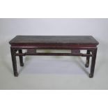 A Chinese hardwood low table, 109 x 34cm 50cm high