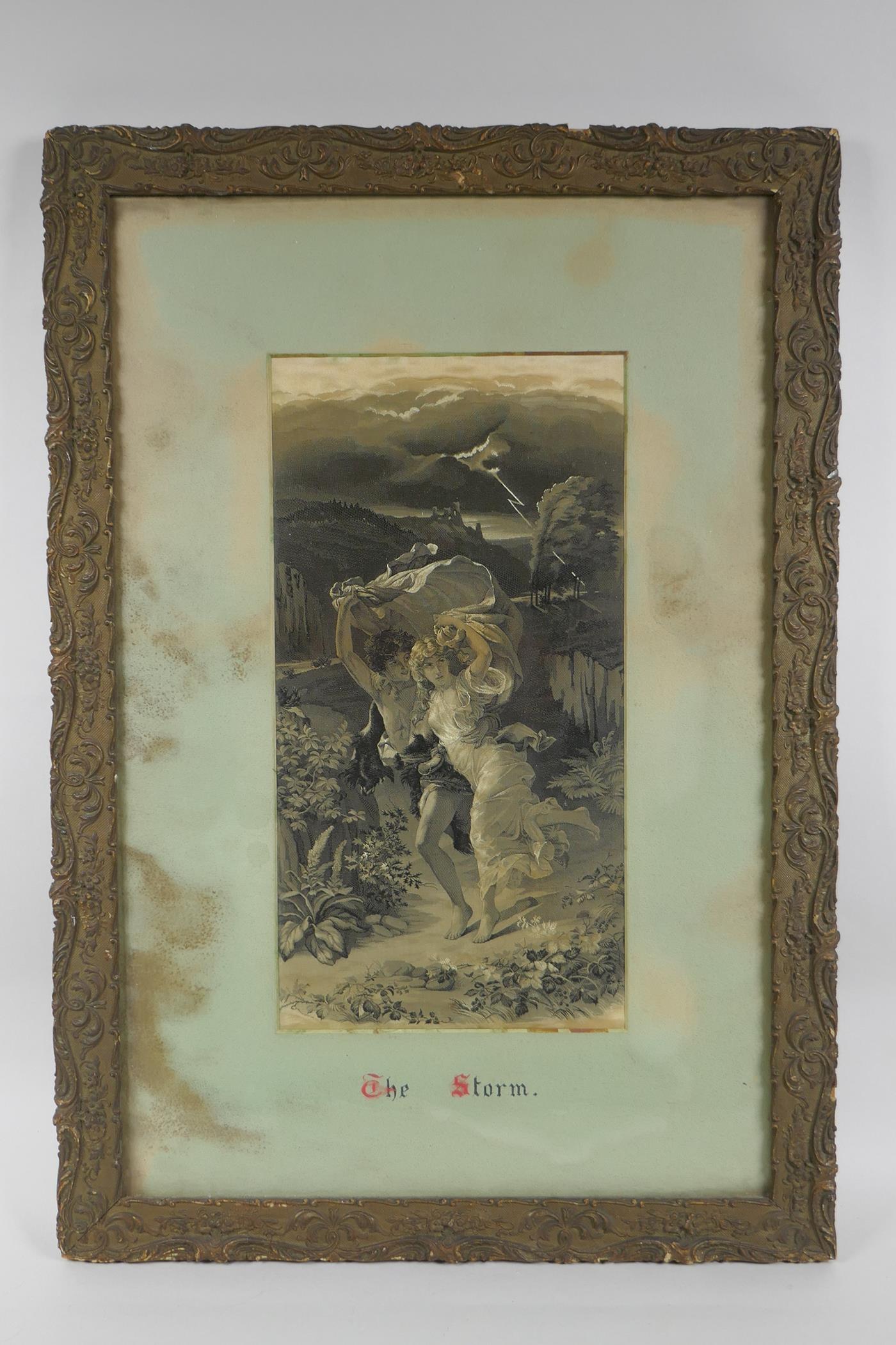 After Pierre-Auguste Cot, (French, 1837-1883), an antique silk weaving of The Storm, 17 x 33cm - Image 2 of 2