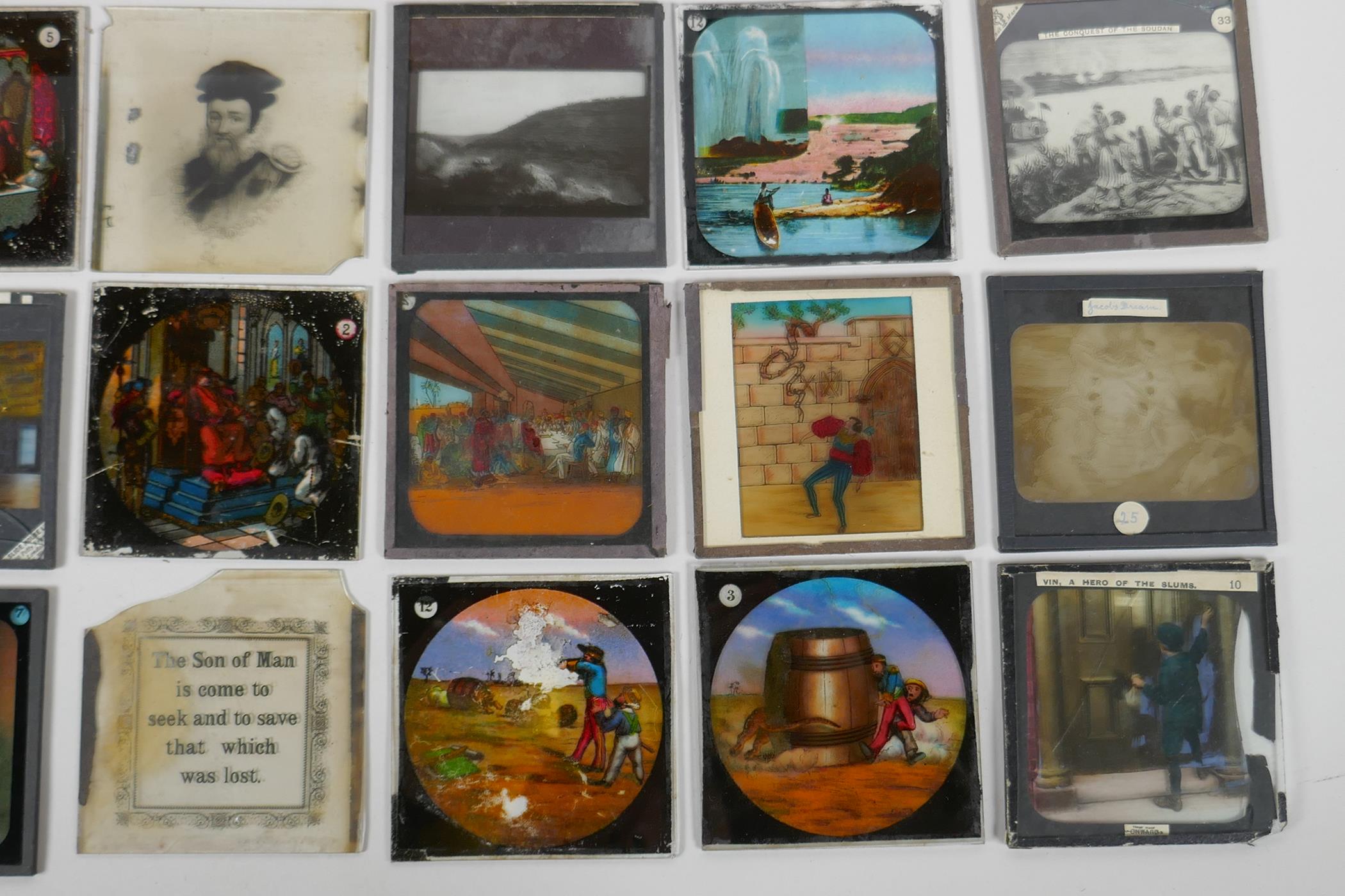 A quantity of antique assorted magic lantern slides depicting the Conquest of the Sudan, religious - Image 4 of 7