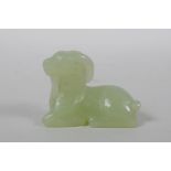 A Chinese carved celadon jade ram, 5cm long