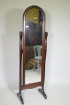 A mahogany cheval mirror, 148cm high