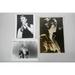 Two 1970s black and white press photographs of David Bowie, with London Features International