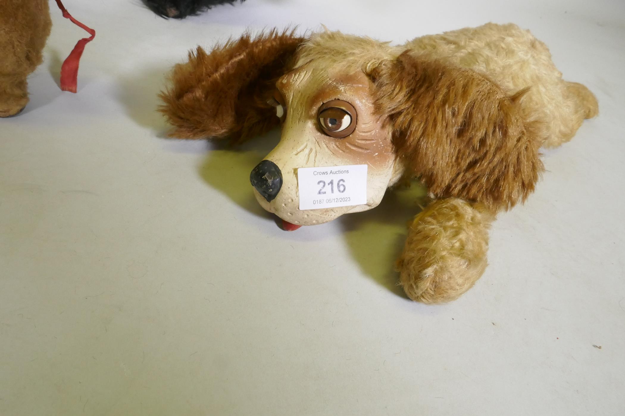 Antique stuffed toys, Angus terrier, terrier, possibly Chad Valley, push dog with rubber head and - Image 2 of 5