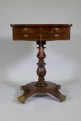 A good C19th mahogany work table with lift up top and two drawers, the upper with fitted