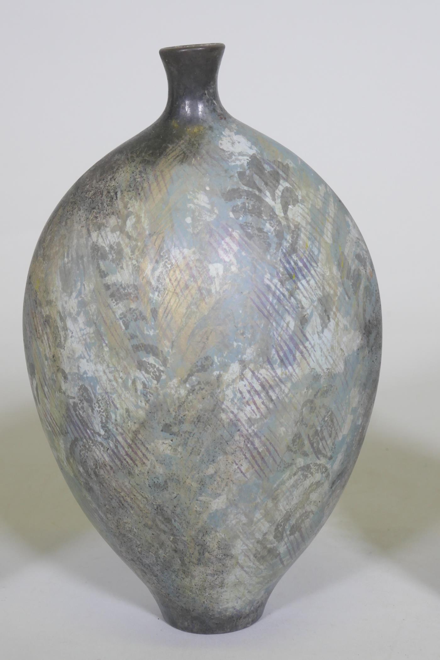 Anne James, studio pottery vase, signed, 20cm high, and two white glazed bottle vases - Image 2 of 5