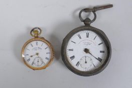 A 14ct gold cased open face pocket watch by J.G. Graves (John George) of Sheffield, the enamel