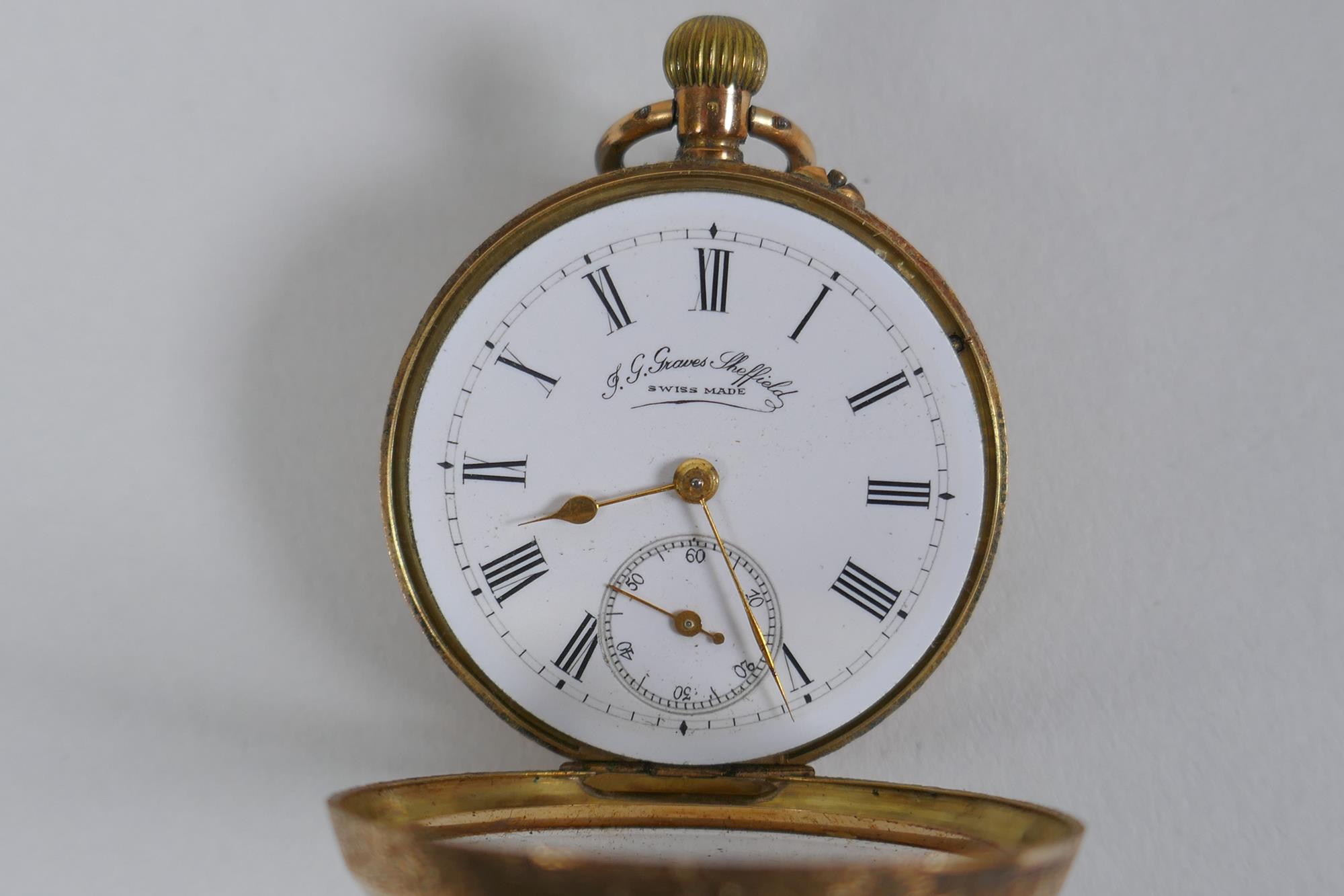 A 14ct gold cased open face pocket watch by J.G. Graves (John George) of Sheffield, the enamel - Image 3 of 9