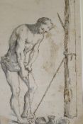 Pen and wash study of a figure, C18th/C19th?, unsigned, 12 x 20cm